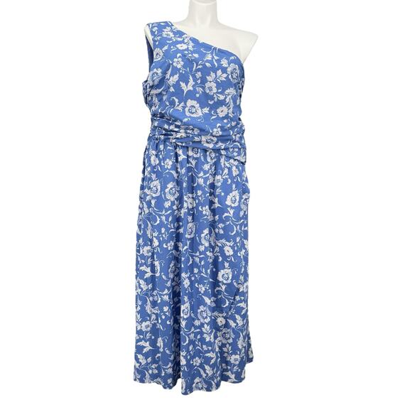 Abercrombie & Fitch Dresses & Skirts - Abercrombie & Fitch Floral Blue White Cut Out One Shoulder Maxi Dress XXLP NEW